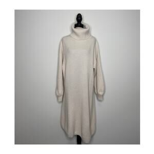 Babaton Turtleneck Sweater Dress Merino Wool Ribbed Cream Long Sleeve Size L